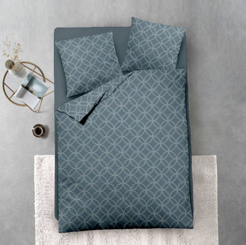 Dormisette Jacuqard Flanell Bettwäsche 135x200 Kreise Ringe petrol 5210-56 von Wilh.Wülfing GmbH & Co