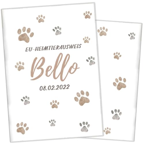 Wilhelm Fell Hülle für den EU-Heimtierausweis für Tiere I Personalisierbar mit Namen oder Geburtsdatum I Persönliche Geschenkidee für Haustierbesitzer I Schutzhülle Heimtierausweis (Pfote Beige) von Wilhelm Fell