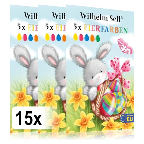 Wilhelm Sell® 15x Eierfarben-Pulver für Ostereier - Perfekt zum Ostereier-Färben und Bemalen - Für weiße und braune Eier geeignet - Ostereierfarben in Pulverform (Bunt) von Wilhelm Sell
