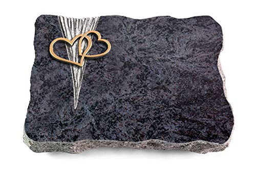 Wilhelmy Grabmale Grabplatte, Grabstein, Grabkissen, Urnengrabstein, Liegegrabstein Modell Delta 40 x 30 x 5-7 cm Orion-Granit, poliert inkl. Gravur (Bronze-Ornament Herzen) von Wilhelmy Grabmale