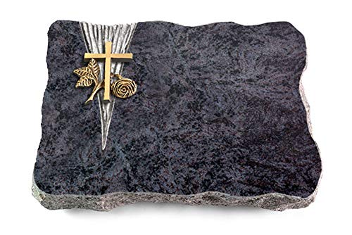 Wilhelmy Grabmale Grabplatte, Grabstein, Grabkissen, Urnengrabstein, Liegegrabstein Modell Delta 40 x 30 x 5-7 cm Orion-Granit, poliert inkl. Gravur (Bronze-Ornament Kreuz 1) von Wilhelmy Grabmale