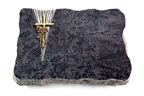 Wilhelmy Grabmale Grabplatte, Grabstein, Grabkissen, Urnengrabstein, Liegegrabstein Modell Delta 40 x 30 x 5-7 cm Orion-Granit, poliert inkl. Gravur (Bronze-Ornament Kreuz-Rose) von Wilhelmy Grabmale