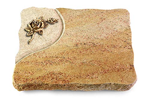 Wilhelmy Grabmale Grabplatte, Grabstein, Grabkissen, Urnengrabstein, Liegegrabstein Modell Folio 40 x 30 x 5 cm Kashmir-Granit, poliert inkl. Gravur (Bronze-Ornament Rose 1) von Wilhelmy Grabmale