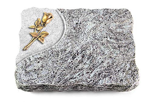 Wilhelmy Grabmale Grabplatte, Grabstein, Grabkissen, Urnengrabstein, Liegegrabstein Modell Folio 40 x 30 x 5 cm Marina Blue-Granit, poliert inkl. Gravur (Bronze-Ornament Rose 8) von Wilhelmy Grabmale