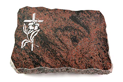 Wilhelmy Grabmale Grabplatte, Grabstein, Grabkissen, Urnengrabstein, Liegegrabstein Modell Pure 40 x 30 x 5 cm Aruba-Granit, poliert inkl. Gravur (Sandstrahl-Ornament Kreuz 3) von Wilhelmy Grabmale