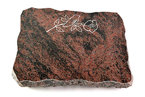 Wilhelmy Grabmale Grabplatte, Grabstein, Grabkissen, Urnengrabstein, Liegegrabstein Modell Pure 40 x 30 x 5 cm Aruba-Granit, poliert inkl. Gravur (Sandstrahl-Ornament Rose 1) von Wilhelmy Grabmale