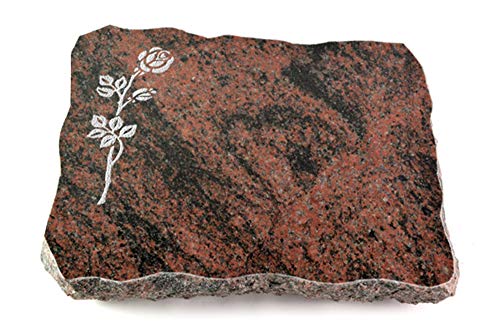 Wilhelmy Grabmale Grabplatte, Grabstein, Grabkissen, Urnengrabstein, Liegegrabstein Modell Pure 40 x 30 x 5 cm Aruba-Granit, poliert inkl. Gravur (Sandstrahl-Ornament Rose 2) von Wilhelmy Grabmale