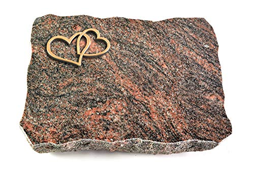 Wilhelmy Grabmale Grabplatte, Grabstein, Grabkissen, Urnengrabstein, Liegegrabstein Modell Pure 40 x 30 x 5 cm Himalaya-Granit, poliert inkl. Gravur (Bronze-Ornament Herzen) von Wilhelmy Grabmale