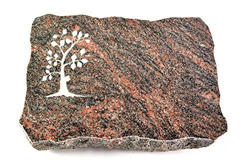 Wilhelmy Grabmale Grabplatte, Grabstein, Grabkissen, Urnengrabstein, Liegegrabstein Modell Pure 40 x 30 x 5 cm Himalaya-Granit, poliert inkl. Gravur (Sandstrahl-Ornament Baum 1) von Wilhelmy Grabmale