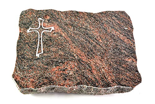 Wilhelmy Grabmale Grabplatte, Grabstein, Grabkissen, Urnengrabstein, Liegegrabstein Modell Pure 40 x 30 x 5 cm Himalaya-Granit, poliert inkl. Gravur (Sandstrahl-Ornament Kreuz 1) von Wilhelmy Grabmale