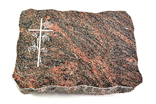 Wilhelmy Grabmale Grabplatte, Grabstein, Grabkissen, Urnengrabstein, Liegegrabstein Modell Pure 40 x 30 x 5 cm Himalaya-Granit, poliert inkl. Gravur (Sandstrahl-Ornament Kreuz 2) von Wilhelmy Grabmale