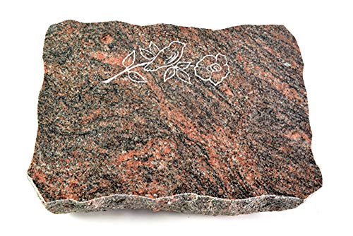 Wilhelmy Grabmale Grabplatte, Grabstein, Grabkissen, Urnengrabstein, Liegegrabstein Modell Pure 40 x 30 x 5 cm Himalaya-Granit, poliert inkl. Gravur (Sandstrahl-Ornament Rose 1) von Wilhelmy Grabmale