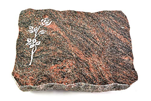 Wilhelmy Grabmale Grabplatte, Grabstein, Grabkissen, Urnengrabstein, Liegegrabstein Modell Pure 40 x 30 x 5 cm Himalaya-Granit, poliert inkl. Gravur (Sandstrahl-Ornament Rose 2) von Wilhelmy Grabmale