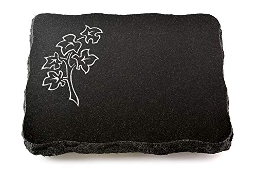 Wilhelmy Grabmale Grabplatte, Grabstein, Grabkissen, Urnengrabstein, Liegegrabstein Modell Pure 40 x 30 x 5 cm Indisch Black-Granit, poliert inkl. Gravur (Sandstrahl-Ornament Zweig 2) von Wilhelmy Grabmale