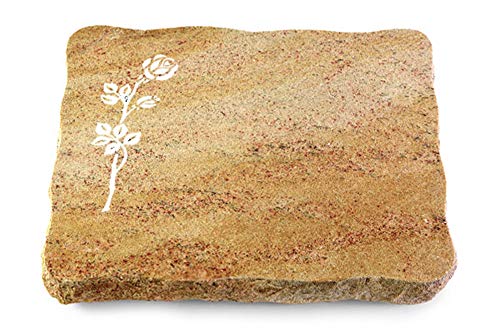 Wilhelmy Grabmale Grabplatte, Grabstein, Grabkissen, Urnengrabstein, Liegegrabstein Modell Pure 40 x 30 x 5 cm Kashmir-Granit, poliert inkl. Gravur (Sandstrahl-Ornament Rose 2) von Wilhelmy Grabmale