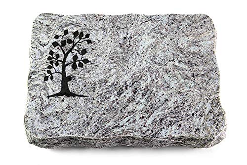 Wilhelmy Grabmale Grabplatte, Grabstein, Grabkissen, Urnengrabstein, Liegegrabstein Modell Pure 40 x 30 x 5 cm Marina Blue-Granit, poliert inkl. Gravur (Sandstrahl-Ornament Baum 1) von Wilhelmy Grabmale