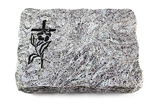 Wilhelmy Grabmale Grabplatte, Grabstein, Grabkissen, Urnengrabstein, Liegegrabstein Modell Pure 40 x 30 x 5 cm Marina Blue-Granit, poliert inkl. Gravur (Sandstrahl-Ornament Kreuz 3) von Wilhelmy Grabmale