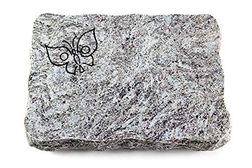 Wilhelmy Grabmale Grabplatte, Grabstein, Grabkissen, Urnengrabstein, Liegegrabstein Modell Pure 40 x 30 x 5 cm Marina Blue-Granit, poliert inkl. Gravur (Sandstrahl-Ornament Papillon) von Wilhelmy Grabmale