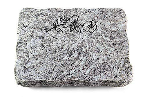 Wilhelmy Grabmale Grabplatte, Grabstein, Grabkissen, Urnengrabstein, Liegegrabstein Modell Pure 40 x 30 x 5 cm Marina Blue-Granit, poliert inkl. Gravur (Sandstrahl-Ornament Rose 1) von Wilhelmy Grabmale