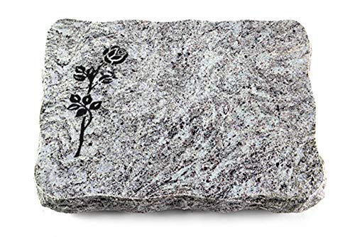 Wilhelmy Grabmale Grabplatte, Grabstein, Grabkissen, Urnengrabstein, Liegegrabstein Modell Pure 40 x 30 x 5 cm Marina Blue-Granit, poliert inkl. Gravur (Sandstrahl-Ornament Rose 2) von Wilhelmy Grabmale