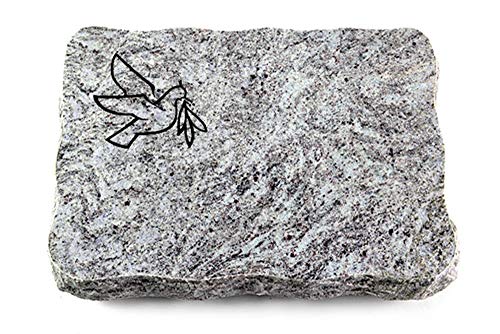 Wilhelmy Grabmale Grabplatte, Grabstein, Grabkissen, Urnengrabstein, Liegegrabstein Modell Pure 40 x 30 x 5 cm Marina Blue-Granit, poliert inkl. Gravur (Sandstrahl-Ornament Taube 1) von Wilhelmy Grabmale