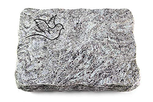 Wilhelmy Grabmale Grabplatte, Grabstein, Grabkissen, Urnengrabstein, Liegegrabstein Modell Pure 40 x 30 x 5 cm Marina Blue-Granit, poliert inkl. Gravur (Sandstrahl-Ornament Taube 2) von Wilhelmy Grabmale