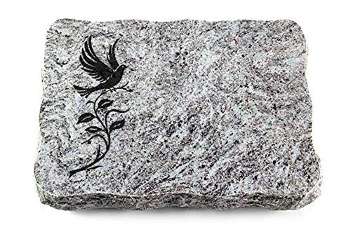 Wilhelmy Grabmale Grabplatte, Grabstein, Grabkissen, Urnengrabstein, Liegegrabstein Modell Pure 40 x 30 x 5 cm Marina Blue-Granit, poliert inkl. Gravur (Sandstrahl-Ornament Taube 3) von Wilhelmy Grabmale