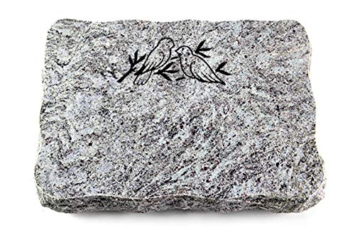 Wilhelmy Grabmale Grabplatte, Grabstein, Grabkissen, Urnengrabstein, Liegegrabstein Modell Pure 40 x 30 x 5 cm Marina Blue-Granit, poliert inkl. Gravur (Sandstrahl-Ornament Vögel) von Wilhelmy Grabmale