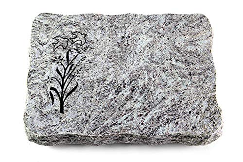 Wilhelmy Grabmale Grabplatte, Grabstein, Grabkissen, Urnengrabstein, Liegegrabstein Modell Pure 40 x 30 x 5 cm Marina Blue-Granit, poliert inkl. Gravur (Sandstrahl-Ornament Zweig 1) von Wilhelmy Grabmale