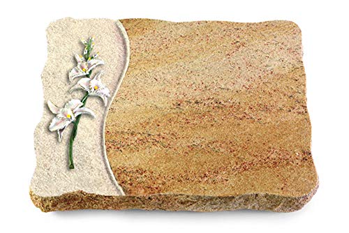 Wilhelmy Grabmale Grabplatte, Grabstein, Grabkissen, Urnengrabstein, Liegegrabstein Modell Wave 40 x 30 x 5 cm Kashmir-Granit, poliert inkl. Gravur (Bronze-Color-Ornament Orchidee) von Wilhelmy Grabmale