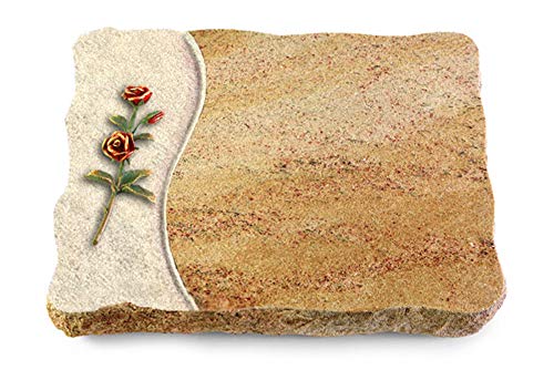 Wilhelmy Grabmale Grabplatte, Grabstein, Grabkissen, Urnengrabstein, Liegegrabstein Modell Wave 40 x 30 x 5 cm Kashmir-Granit, poliert inkl. Gravur (Bronze-Color-Ornament Rose 6) von Wilhelmy Grabmale