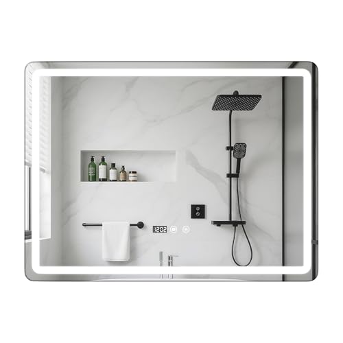 61.0 cmx 81.3 cm Badezimmerspiegel mit Beleuchtung, rechteckiger Badezimmer-Wandspiegel, Anti-Beschlag-Wandspiegel mit Touch-Schalter & Vorder- und Rücklicht quer von Wilitto