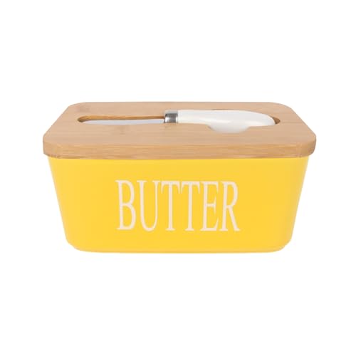 Butterdose mit Deckel, Messer, Keramik, Butter-Aufbewahrungsbehälter, großer Halter, Silikon, doppelte Dichtungen, Butterbox zur Aufbewahrung, hausgemachte Butter, Gelb von Wilitto