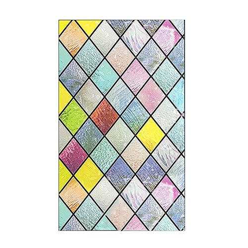 Fenster-Sichtschutzfolie, Tönung, Buntglas-Fensterfolie, Regenbogen-Aufkleber, Aufkleber, buntes Gitter, Fenstertönung, statisches Vinyl, Nicht klebend, Anti-UV, 45 x 198,7 cm 45 cm von Wilitto