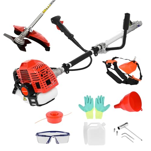 Gas-Saitentrimmer-Rucksack, 52cc 2-Takt-Unkrautvernichter gasbetriebener Rasenmäher, 2-in-1 Akku-Heckenschere, Freischneider, Rasentrimmer, Handheld-Unkrautfresser, Unkrautschneider, Hofwerkzeug (Rot von Wilitto