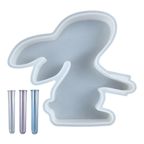 Gießformen Vase Silikonvase Kaninchen mit 3 Reagenzgläsern, Kaninchen-Epoxidharz-Formen, Blumenvase Harzform, DIY Anzuchtstation für Zweigpflanzen, Oster-Geschenksets von Wilitto