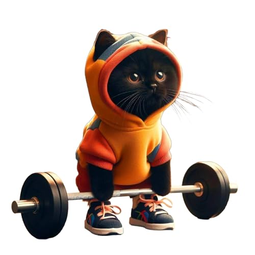Niedliche Fitness-Katzen-Skulptur Cartoon-Kätzchen-Harz-Statue, Fitness-Langhantel-Katzenstatue, Katzentier-Figuren, Gewichtheben, schwarze Katzenstatue für Katzenliebhaber, Heim-Desktop-Dekoration A von Wilitto
