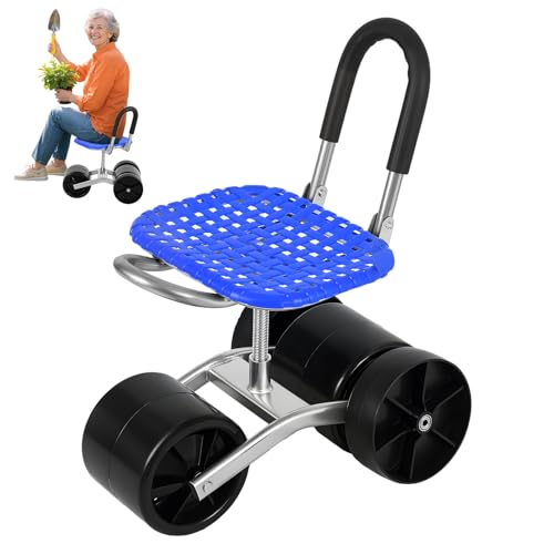 Rollbarer Gartenwagen mit Sitz Gartenarbeit Arbeitssitz Hocker Trolley Terrassenroller auf Rädern Gartenarbeit Roller Outdoor Wagon Scooter Blau von Wilitto