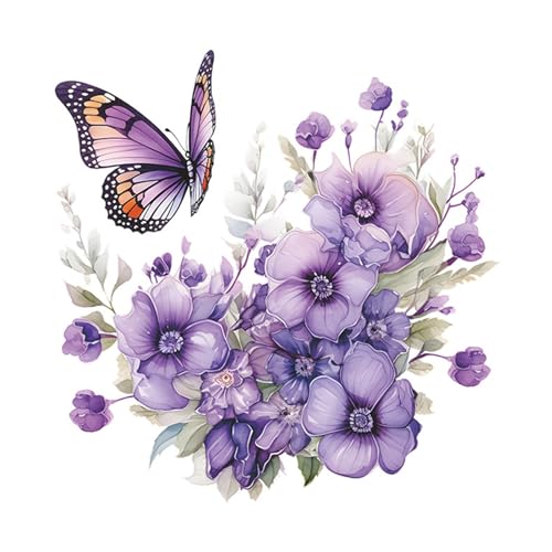 WC-Aufkleber mit Blumen, Schmetterlinge, Badezimmer-Dekor, violette Blume, abnehmbar, selbstklebend, PVC, Wandkunst, Aufkleber für lila von Wilitto