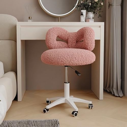 Wilitto Drehbarer Schminkstuhl mit Schleifen-Rückseite, verstellbarer Schminkstuhl, rosa Schreibtischstuhl für Damen und Mädchen, rosa Schminkstuhl für Mädchen-Schreibtisch, armloser Schminkstuhl von Wilitto