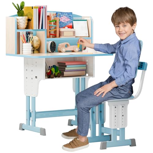 Wilitto Kinderschreibtisch und Stuhl-Set, Kinderschreibtisch, Studentenschreibtisch und Stuhl-Set mit Aufbewahrungsschublade und Bücherregalen, Kinderschreibtisch und Stuhl-Set, Lerntisch für Kinder Wilitto Kinderschreibtisch und Stuhl-Set, Kinderschreibtisch, Studentenschreibtisch und Stuhl-Set mit Aufbewahrungsschublade und Bücherregalen, Kinderschreibtisch und Stuhl-Set, Lerntisch für Kinder von Wilitto