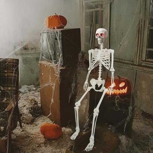 Wilitto Skelett-Dekoration für Halloween, lebensgroß, 150 cm, beweglich, lebensgroß, beleuchtetes Skelett-Dekor, bewegliche Gelenke, realistische Ganzkörper-Knochen, Skelett-Requisite mit leuchtenden Wilitto Skelett-Dekoration für Halloween, lebensgroß, 150 cm, beweglich, lebensgroß, beleuchtetes Skelett-Dekor, bewegliche Gelenke, realistische Ganzkörper-Knochen, Skelett-Requisite mit leuchtenden von Wilitto