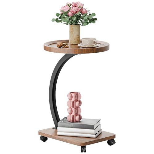 Wilitto Teetisch mit 2 Ebenen, C-förmiger Beistelltisch für Couch, 360 Grad drehbarer C-Tisch, Relaxtisch, Tablett, rollbares TV-Tablett, Sofa, Beistelltisch für Wohnzimmer, Schlafzimmer, Traglast 20 von Wilitto