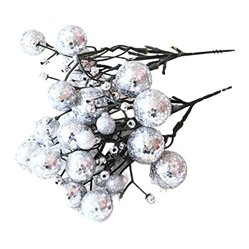 Wilitto Weihnachtsbaum-Beerenzweig, künstliche Weihnachtsbeeren-Picks, für Bastelarbeiten, Weihnachtsbaum, Kranz, Beerenzweig für Hochzeit, Zuhause und Partydekoration, Silber, Einheitsgröße von Wilitto