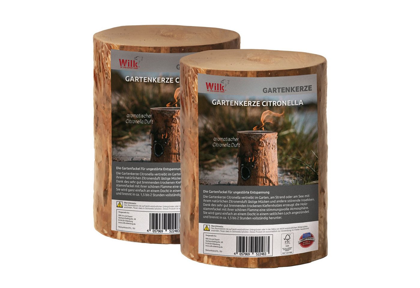 Wilk Outdoorkerze Citronella (2-er Set), Kiefer ca. 2 Stunden Brenndauer von Wilk