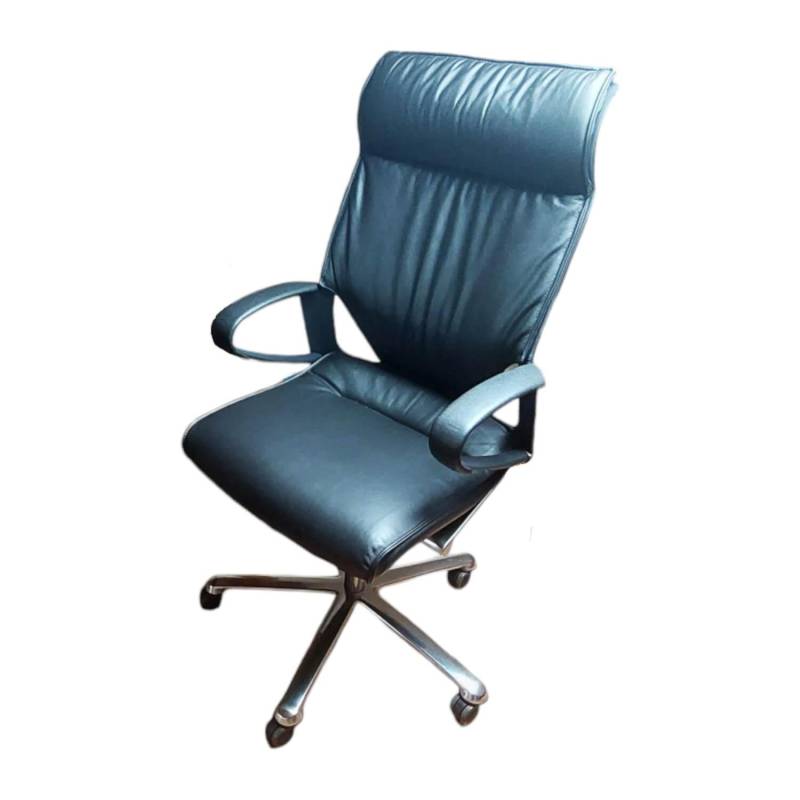 Drehsessel Modus 284 81 Leder 74 Schwarz 99 Gestell Aluminium Poliert Mit Rollen von Wilkhahn