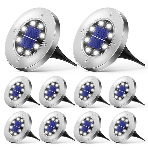 Wilktop 10er im Set Solarleuchten für Garten Solarlampe Garten Lampe Solarleuchte Bodenleuchte Kaltweiß mit 8LEDs Licht Bodenstrahler LED Außen Garten IP65 Wasserdicht von Wilktop