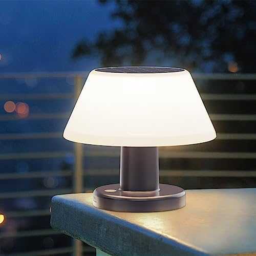 Wilktop Solar Tischlampe für Außen Dimmbar, USB und Solar Aufladbar LED Akku Innen Tischleuchte, IP54 Wasserdicht Solarleuchten,Kabellose Tischlampe for Außen Garten Balkon Restaurant von Wilktop