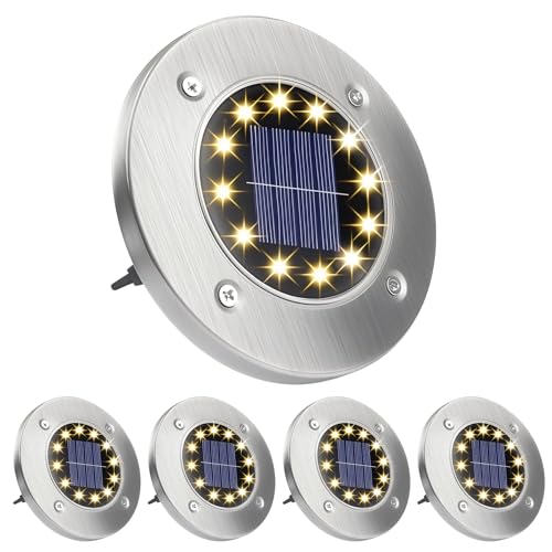 Wilktop Solarleuchte Bodenleuchte 12 LEDs Warmweiß Solar Wegleuchte Außen Solarleuchte Edelstahl IP65 Wasserdichte Solarleuchte für Rasen Gartenweg Hof,4 Stück von Wilktop