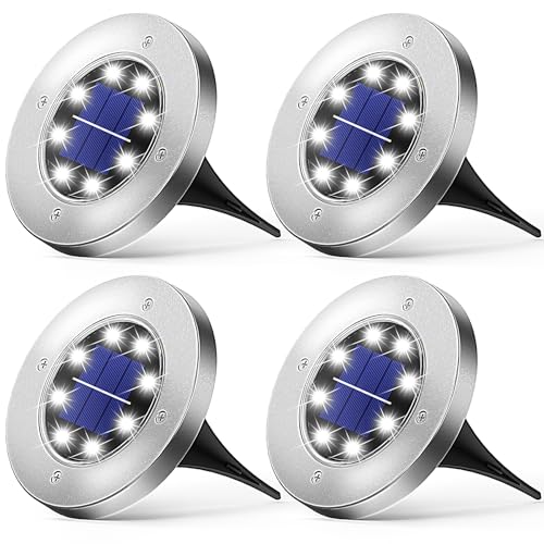 Wilktop Solarleuchten für Garten Solarlampe Garten Lampe Solarleuchte Bodenleuchte Kaltweiß mit 8LEDs Licht Bodenstrahler LED Außen Garten IP65 4er im Set von Wilktop